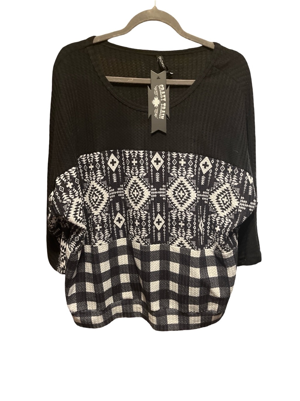 Crazy Train Black & White Patterned Women's Top 2X
